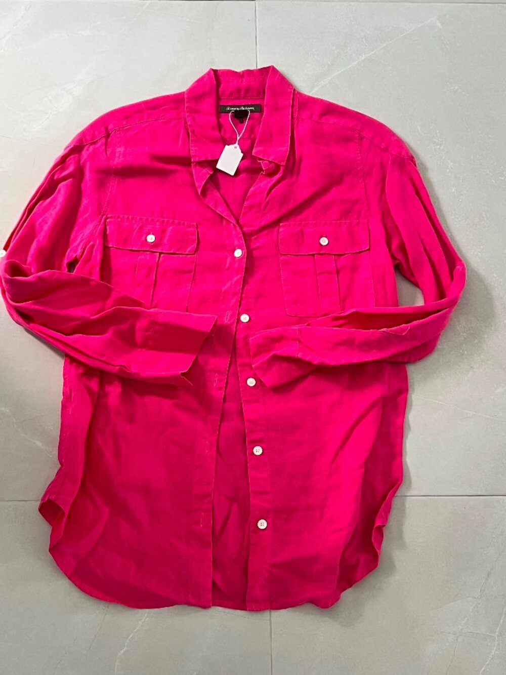 Tommy Bahama Hot Pink Linen Roll-Tab Sleeve Tunic Button Down Shirt (Size Small)